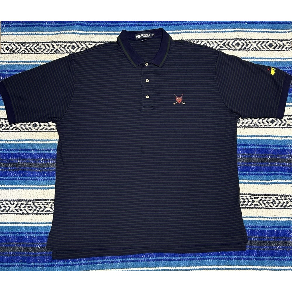 VTG Polo Golf Ralph Lauren Polo Shirt Mens 2XL Navy Green Stripe Embroidered